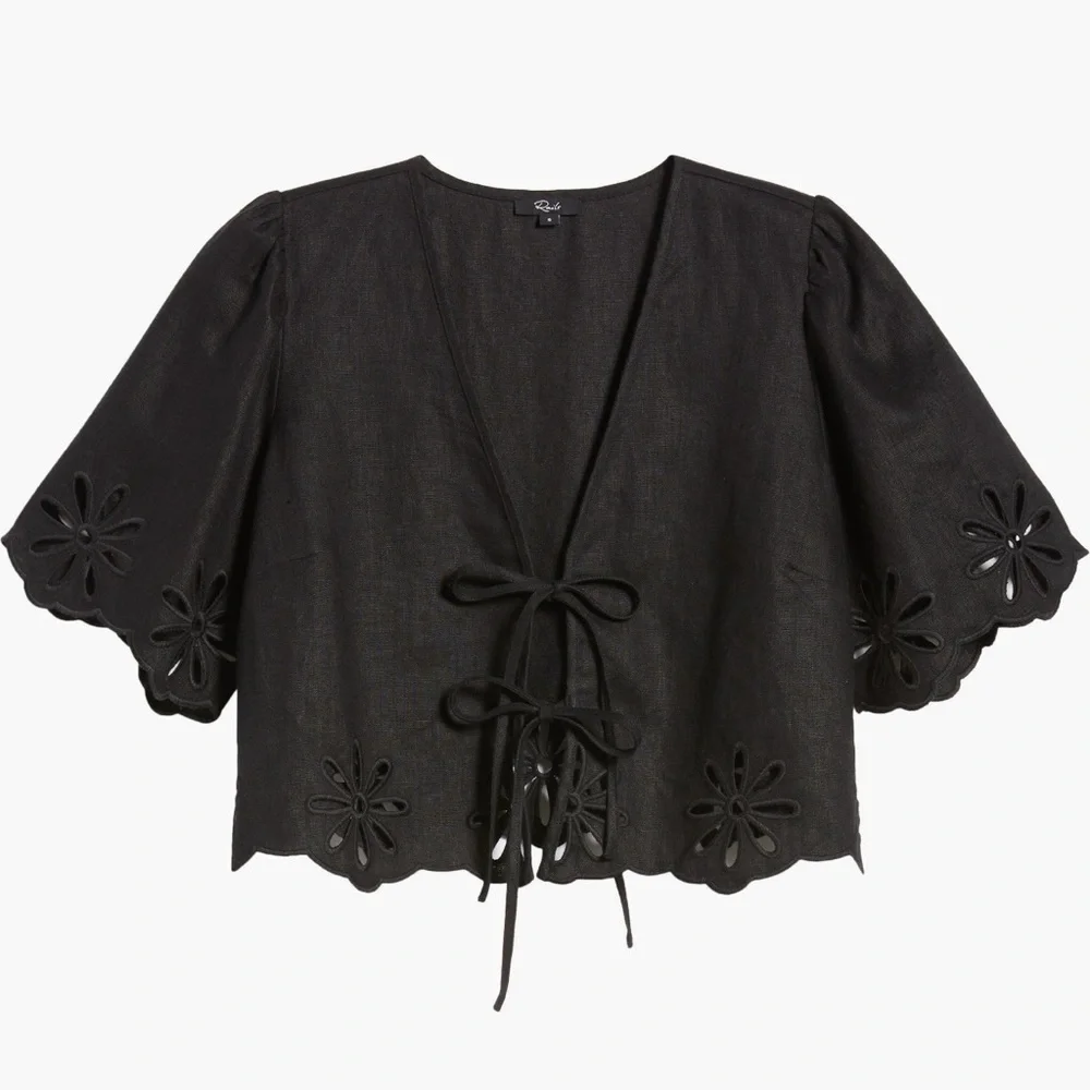Rails Pari Eyelet Tie Front Linen Crop Top Black Size XL - Picture 1 of 5